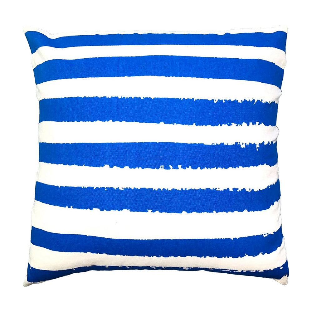20 x 20 Square Cotton Accent Throw Pillows, Screen Printed Stripes, Set of 2, Blue, White  - UPT-266362
