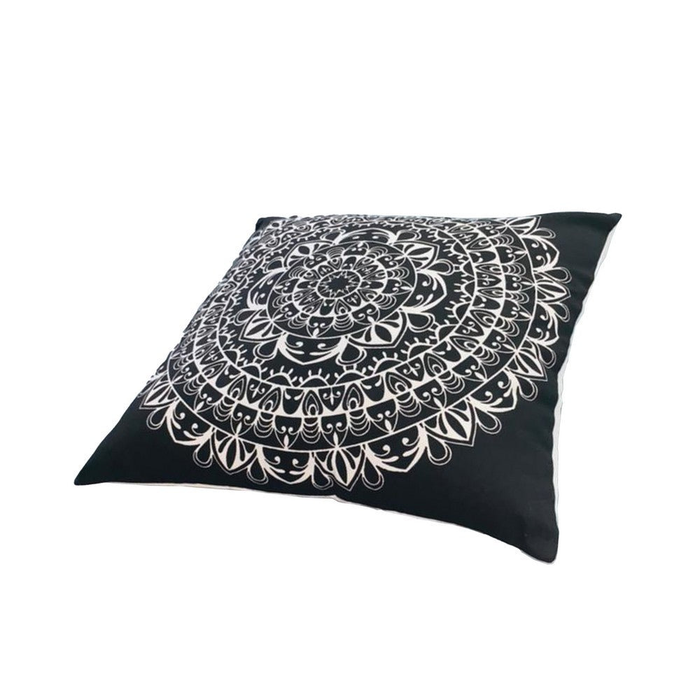 20 x 20 Square Cotton Accent Throw Pillows, Mandala Pattern, Set of 2, Black, White - UPT-266364