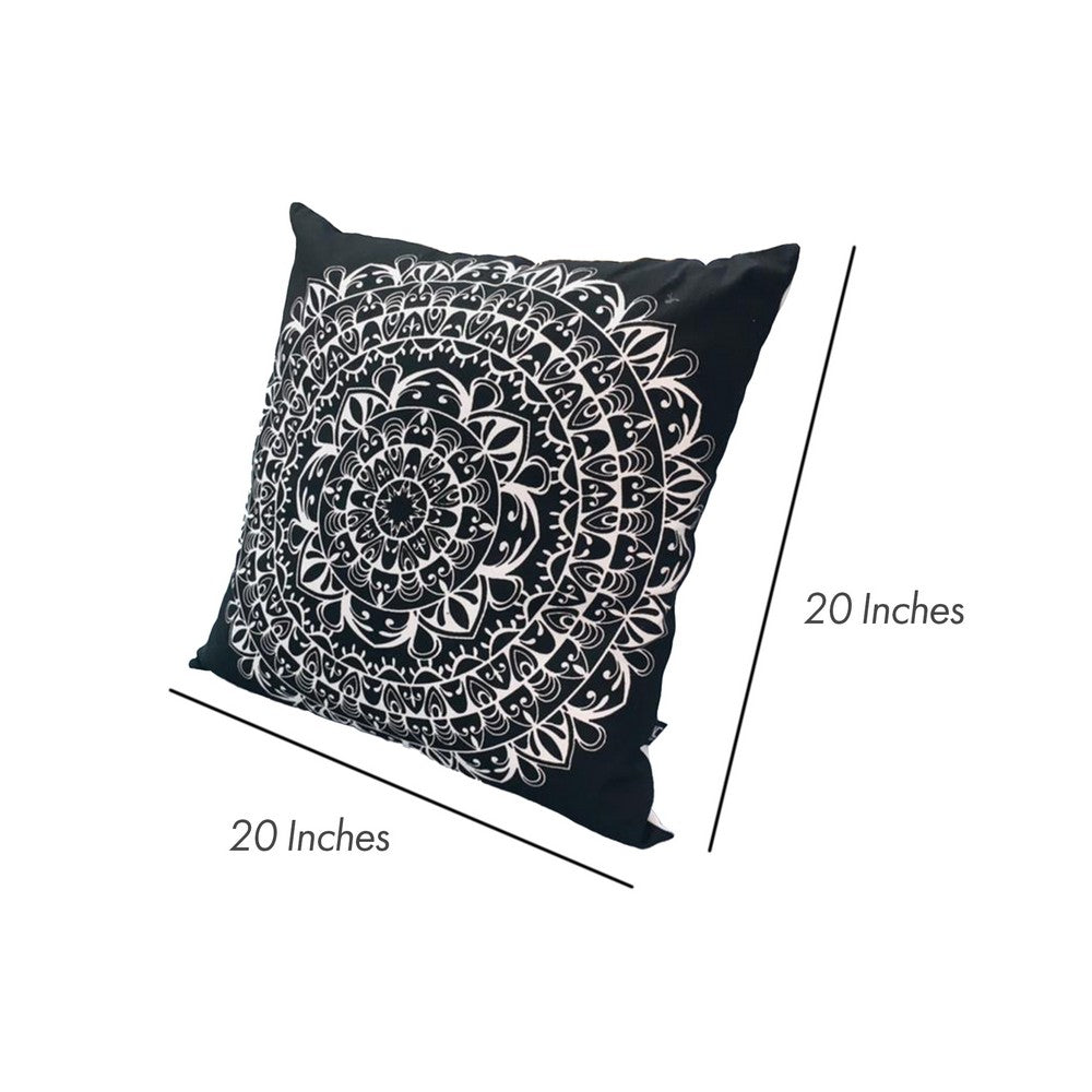 20 x 20 Square Cotton Accent Throw Pillows, Mandala Pattern, Set of 2, Black, White - UPT-266364