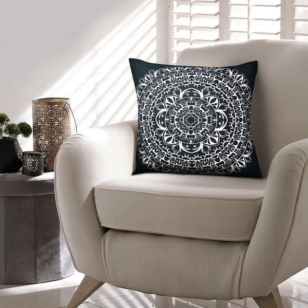 20 x 20 Square Cotton Accent Throw Pillows, Mandala Pattern, Set of 2, Black, White - UPT-266364