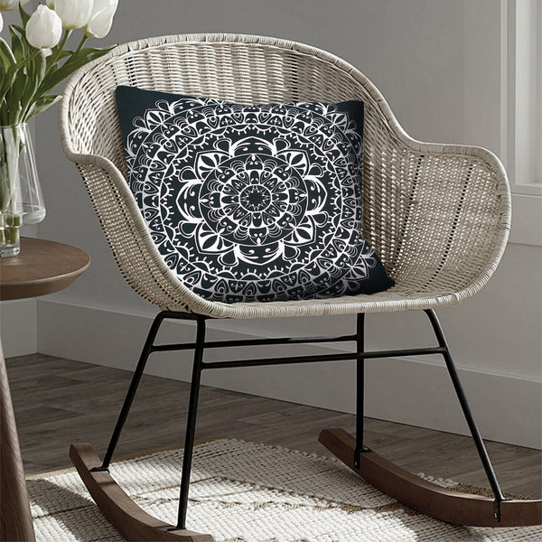 20 x 20 Square Cotton Accent Throw Pillows, Mandala Pattern, Set of 2, Black, White - UPT-266364