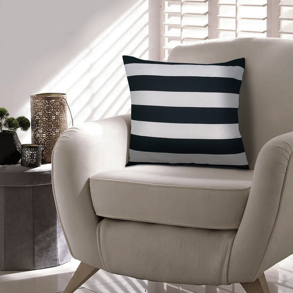 20 x 20 Square Cotton Accent Throw Pillows, Classic Block Stripes, Set of 2, Black, White - UPT-266365