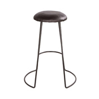 Uri 26 Inch Modern Counter Height Stool, Genuine Leather Upholstery, Metal Frame, Baseball Stitching, Black - UPT-266369