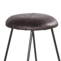 Uri 26 Inch Modern Counter Height Stool, Genuine Leather Upholstery, Metal Frame, Baseball Stitching, Black - UPT-266369