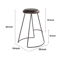 Uri 26 Inch Modern Counter Height Stool, Genuine Leather Upholstery, Metal Frame, Baseball Stitching, Black - UPT-266369