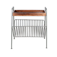 25 Inch Rectangular Metal Frame Side Table, Magazine Rack, Mango Wood Tray Top, Brown, Pewter Gray - UPT-266374