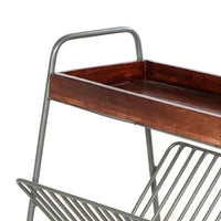 25 Inch Rectangular Metal Frame Side Table, Magazine Rack, Mango Wood Tray Top, Brown, Pewter Gray - UPT-266374