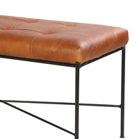 39 Inch Rectangular Accent Bench, Genuine Leather Seating, Tufted, Tan Brown, Black - UPT-266375