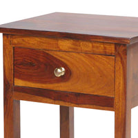 22.5 Inch Acacia Wood Rectangular End Side Table, 1 Drawer, Open Shelf, Walnut Brown - UPT-266376