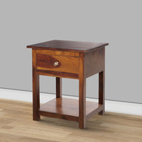 22.5 Inch Acacia Wood Rectangular End Side Table, 1 Drawer, Open Shelf, Walnut Brown - UPT-266376