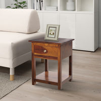 22.5 Inch Acacia Wood Rectangular End Side Table, 1 Drawer, Open Shelf, Walnut Brown - UPT-266376