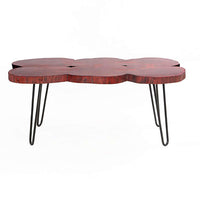 44 Inch Acacia Wood Coffee Table, Quatrefoil Top, Live Edge, Iron Hairpin Legs, Walnut Brown, Black - UPT-266379