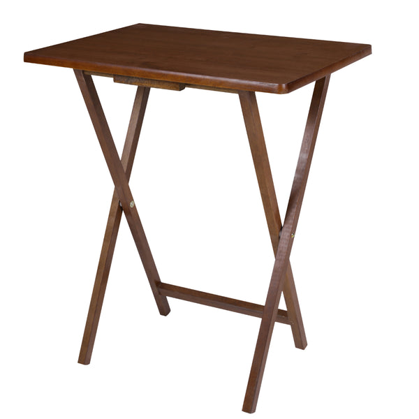 Coi 26 Inch Handcrafted Rubberwood Rectangular TV Tray Side Table, Folding X Shape Frame, Walnut Brown - UPT-266382