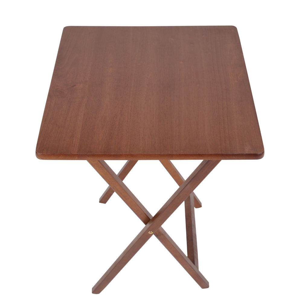 Coi 26 Inch Handcrafted Rubberwood Rectangular TV Tray Side Table, Folding X Shape Frame, Walnut Brown - UPT-266382