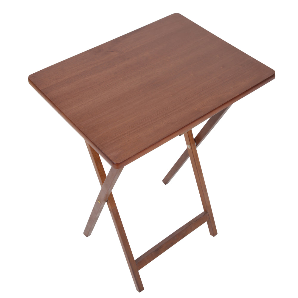 Coi 26 Inch Handcrafted Rubberwood Rectangular TV Tray Side Table, Folding X Shape Frame, Walnut Brown - UPT-266382