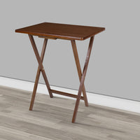 Coi 26 Inch Handcrafted Rubberwood Rectangular TV Tray Side Table, Folding X Shape Frame, Walnut Brown - UPT-266382