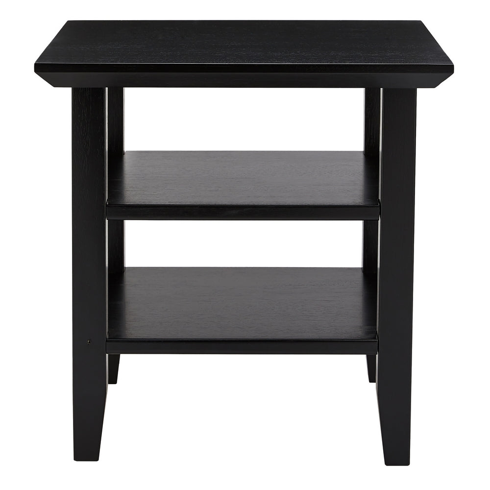 Wooden Square End Table with 2 Bottom Shelves, Black - UPT-266384