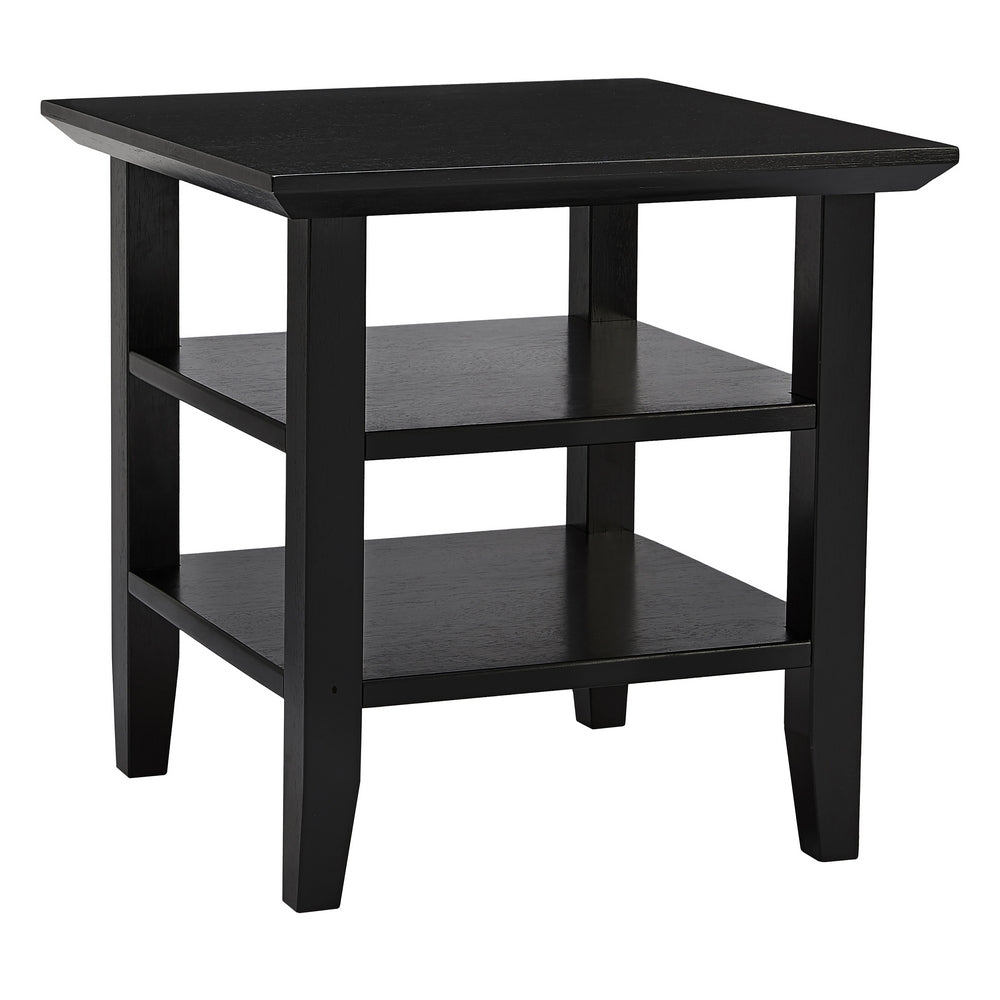 Wooden Square End Table with 2 Bottom Shelves, Black - UPT-266384