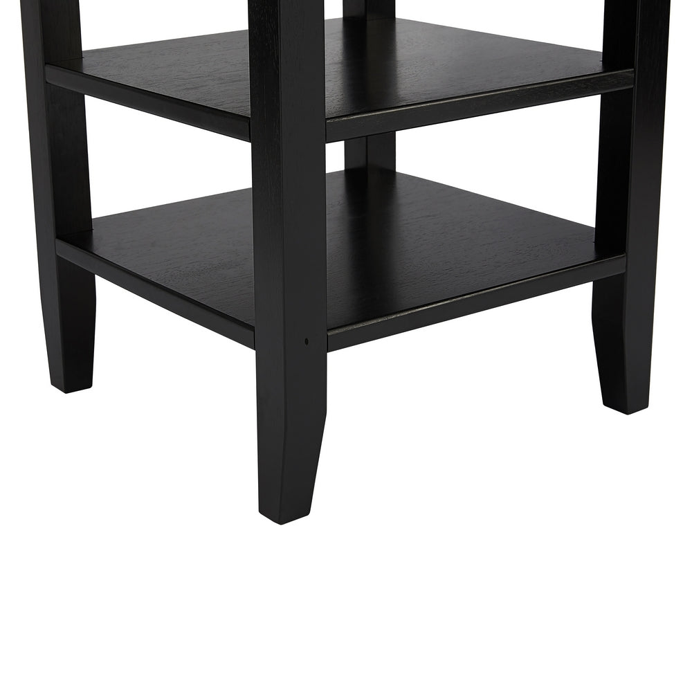 Wooden Square End Table with 2 Bottom Shelves, Black - UPT-266384