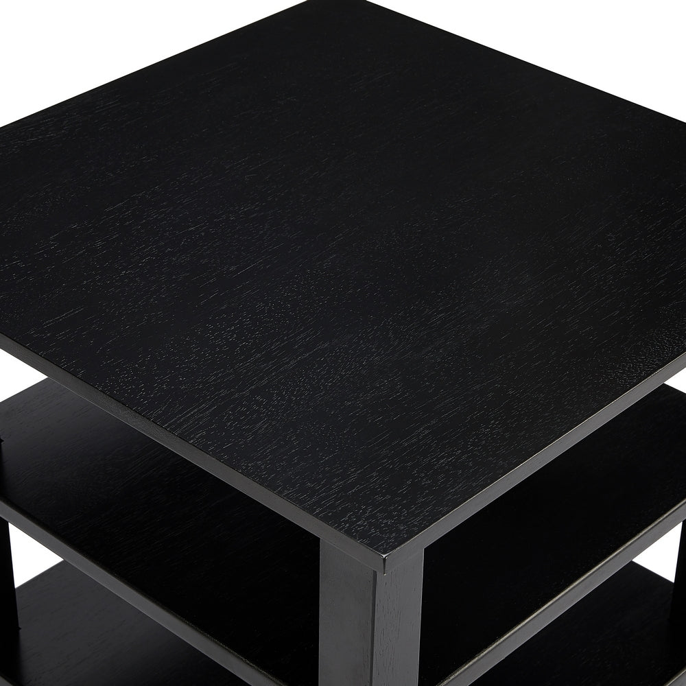 Wooden Square End Table with 2 Bottom Shelves, Black - UPT-266384