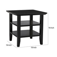 Wooden Square End Table with 2 Bottom Shelves, Black - UPT-266384