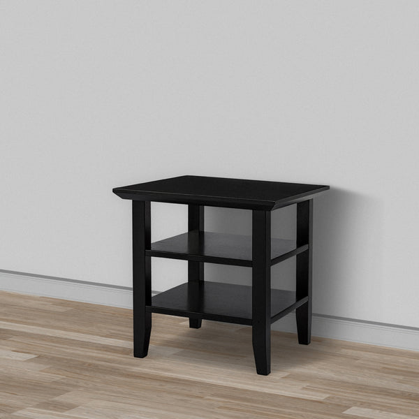 Wooden Square End Table with 2 Bottom Shelves, Black - UPT-266384