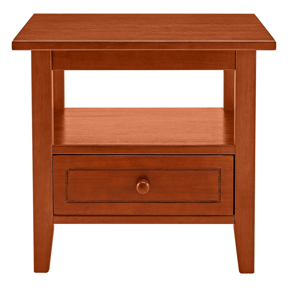 Wooden Rectangular End Table with 1 Drawer, Honey Brown - UPT-266385