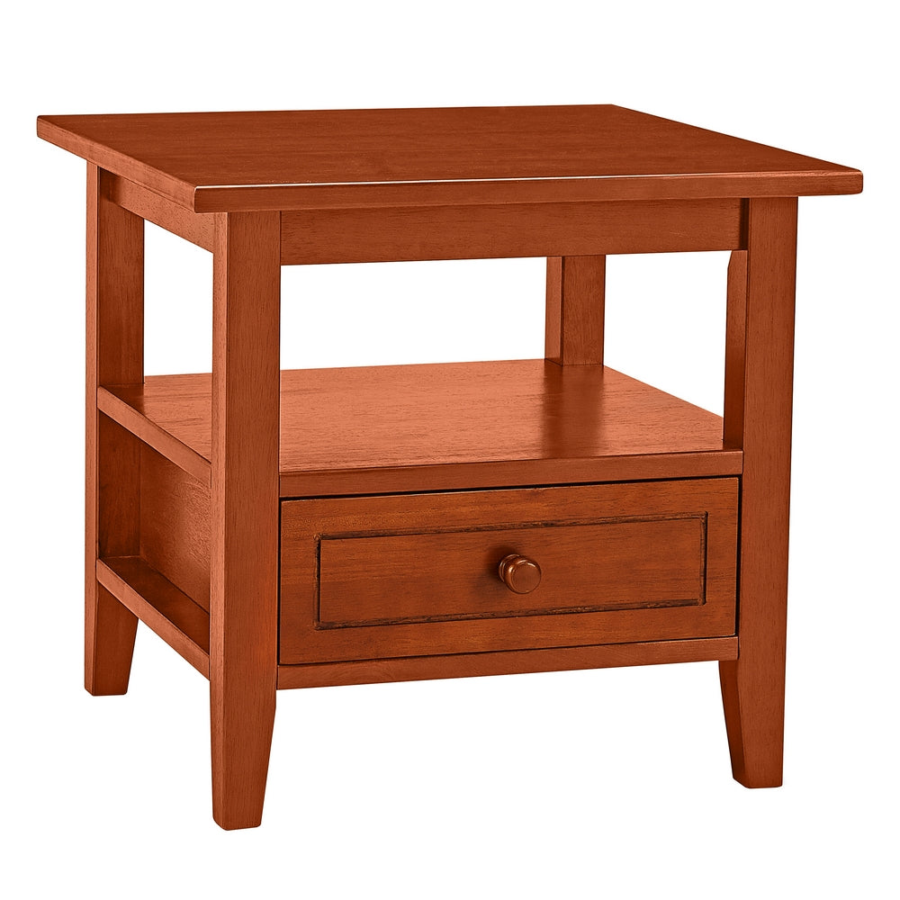 Wooden Rectangular End Table with 1 Drawer, Honey Brown - UPT-266385