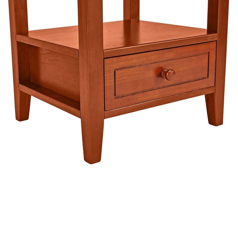 Wooden Rectangular End Table with 1 Drawer, Honey Brown - UPT-266385