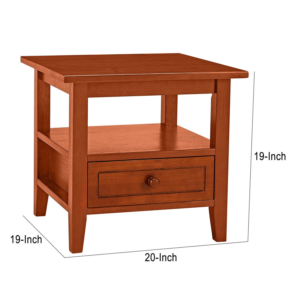 Wooden Rectangular End Table with 1 Drawer, Honey Brown - UPT-266385