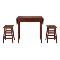 3 Piece Breakfast Table Set with Double Drop Leaf and Wooden Seating, Walnut Brown - UPT-266391