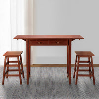 3 Piece Breakfast Table Set with Double Drop Leaf and Wooden Seating, Walnut Brown - UPT-266391