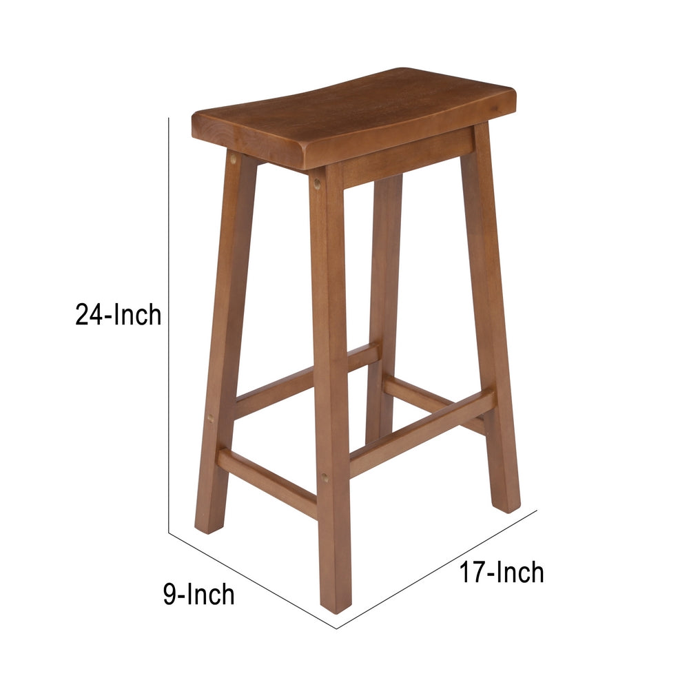 Wooden Counter Height Stool with Saddle Seat, Walnut Brown - UPT-266392