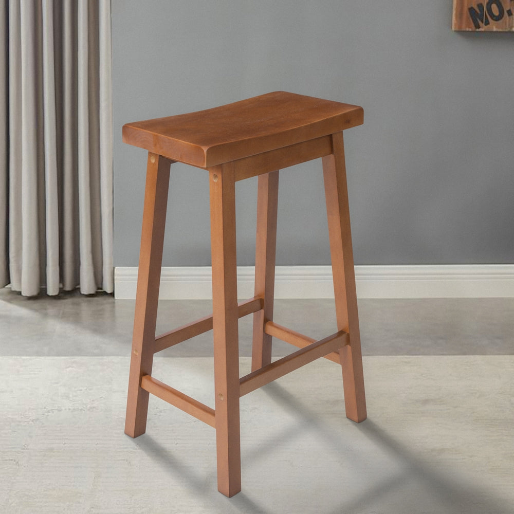 Wooden Counter Height Stool with Saddle Seat, Walnut Brown - UPT-266392