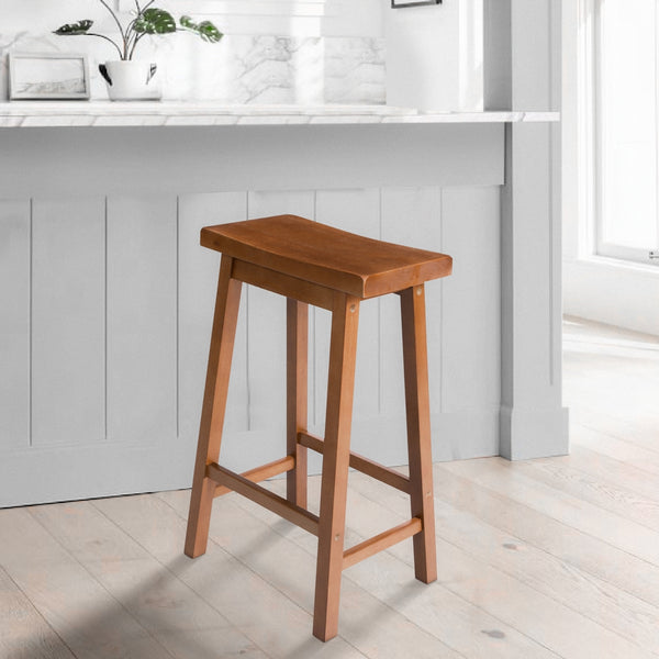 Wooden Counter Height Stool with Saddle Seat, Walnut Brown - UPT-266392