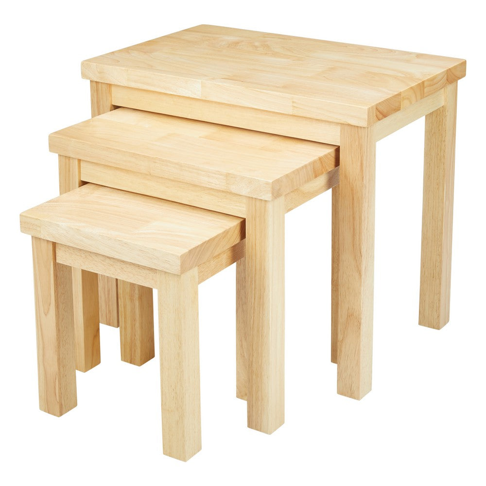 19, 16, 13 Inch Rectangular 3 Piece Nesting End Side Table Set, Rubberwood, Natural Brown - UPT-266394