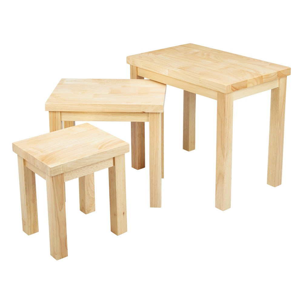 19, 16, 13 Inch Rectangular 3 Piece Nesting End Side Table Set, Rubberwood, Natural Brown - UPT-266394