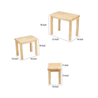 19, 16, 13 Inch Rectangular 3 Piece Nesting End Side Table Set, Rubberwood, Natural Brown - UPT-266394