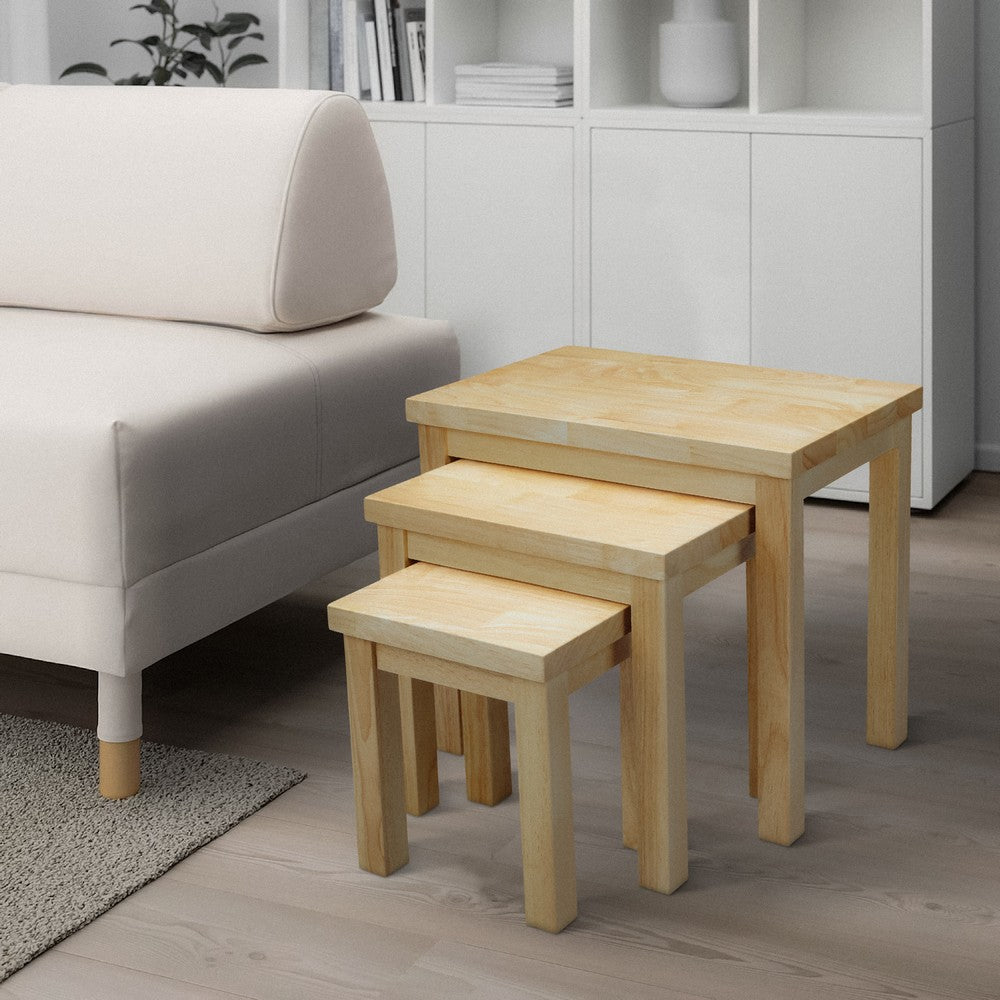 19, 16, 13 Inch Rectangular 3 Piece Nesting End Side Table Set, Rubberwood, Natural Brown - UPT-266394