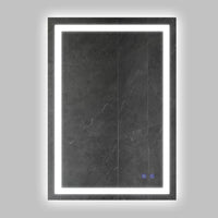 24 x 36 Inch Frameless LED Illuminated Bathroom Wall Mirror, Touch Button Defogger, Rectangular, Metal, Silver - UPT-266395