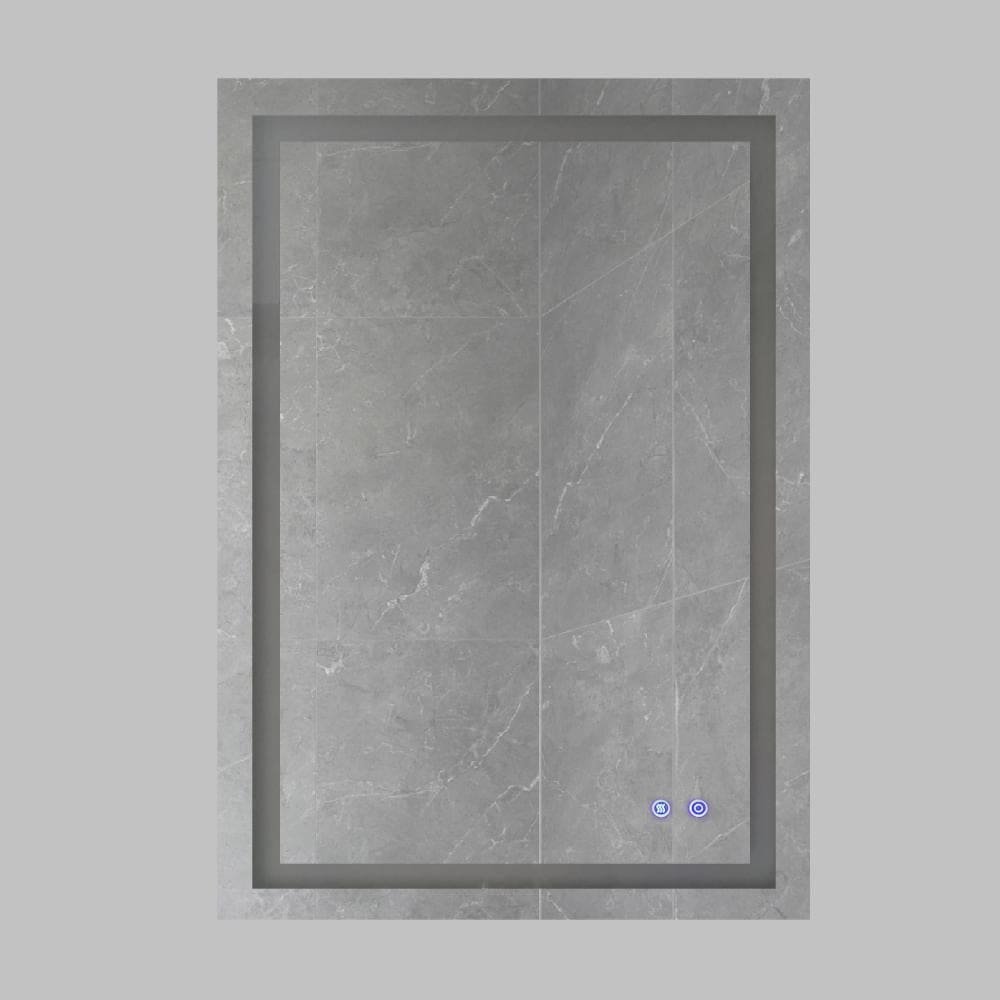 24 x 36 Inch Frameless LED Illuminated Bathroom Wall Mirror, Touch Button Defogger, Rectangular, Metal, Silver - UPT-266395