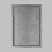 24 x 36 Inch Frameless LED Illuminated Bathroom Wall Mirror, Touch Button Defogger, Rectangular, Metal, Silver - UPT-266395