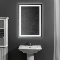 24 x 36 Inch Frameless LED Illuminated Bathroom Wall Mirror, Touch Button Defogger, Rectangular, Metal, Silver - UPT-266395