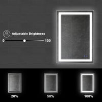 24 x 36 Inch Frameless LED Illuminated Bathroom Wall Mirror, Touch Button Defogger, Rectangular, Metal, Silver - UPT-266395