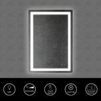 24 x 36 Inch Frameless LED Illuminated Bathroom Wall Mirror, Touch Button Defogger, Rectangular, Metal, Silver - UPT-266395