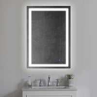 24 x 36 Inch Frameless LED Illuminated Bathroom Wall Mirror, Touch Button Defogger, Rectangular, Metal, Silver - UPT-266395