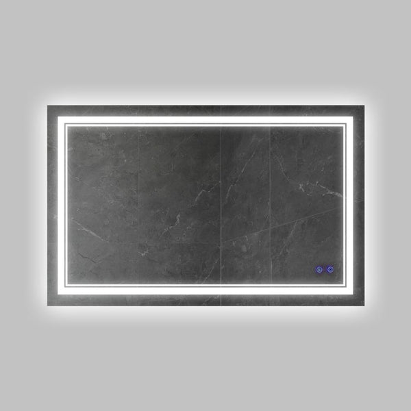 40 x 24 Inch Frameless LED Illuminated Bathroom Wall Mirror, Touch Button Defogger, Rectangular, Silver - UPT-266396