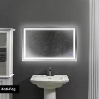 40 x 24 Inch Frameless LED Illuminated Bathroom Wall Mirror, Touch Button Defogger, Rectangular, Silver - UPT-266396