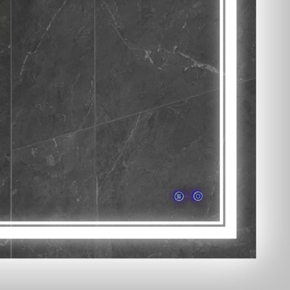 40 x 24 Inch Frameless LED Illuminated Bathroom Wall Mirror, Touch Button Defogger, Rectangular, Silver - UPT-266396