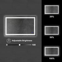 40 x 24 Inch Frameless LED Illuminated Bathroom Wall Mirror, Touch Button Defogger, Rectangular, Silver - UPT-266396